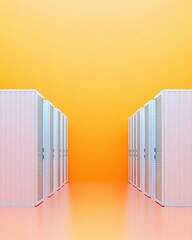 Aufkleber - Vibrant Minimalist Data Center Aesthetic Sleek Server Racks with LED Indicators on Glossy Floor - Enterprise Infrastructure and Digital Storage Solutions