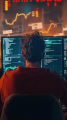 Fototapete - Futuristic Digital Analytics Dashboard Interactive Graphs on High-Resolution Screens in Modern Office for Advanced Data Intelligence and Real-Time Threat Detection