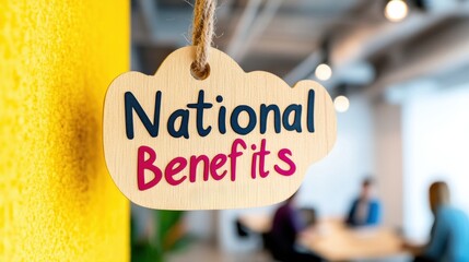 Poster - Vibrant Office Decor Wooden Hanging Sign in Modern Workspace - Enhancing Collaborative Environments and Creative Branding Strategy