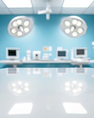 Poster - Minimalist Clean Display Pristine White Table Surface in Modern Medical Setting - Ideal for Health Tech Presentations and Hospital Product Showcasing
