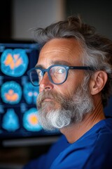 Poster - AI-Enhanced Medical Imaging Professional Examines Digital Brain Scans in High-Tech Diagnostics Suite - Cutting-Edge Healthcare Tech for Precision Medicine