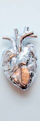Aufkleber - Futuristic Healthcare Art Metallic Heart Sculpture with Intricate Medical Tools - Innovative Medical Branding and Hospital Interior Design Accent