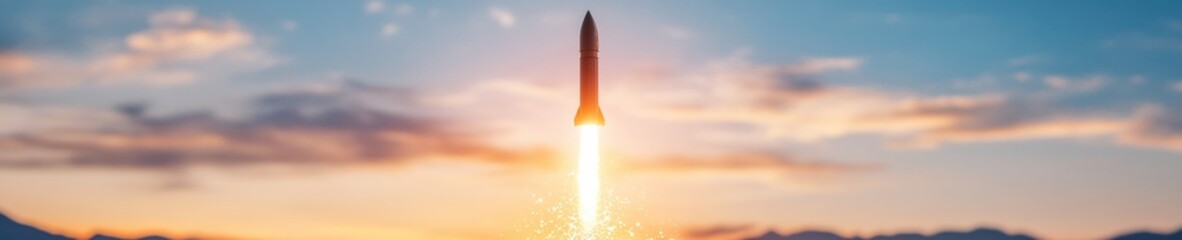 Poster - Dynamic Rocket Launch in Digital Horizon Particle-Enhanced Imagery and Geometric Patterns - Innovating Startup Business Breakthrough and Market Disruption Visualization