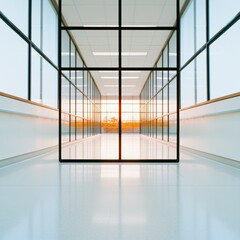 Aufkleber - Modern Glass Corridor Sleek Minimalist Design in Healthcare Facility - Enhancing Clinical Workflow and Patient Experience through Innovative Architectural Concepts