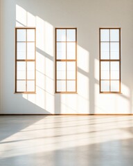 Poster - Industrial Minimalist Loft Sunlit Concrete Interior with Expansive Windows for Modern Urban Living and Architectural Experience - Perfect for Real Estate and Design Showcasing