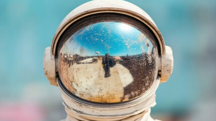 Poster - Futuristic Space Exploration Visual Reflective Helmet Astronaut in Detailed Spacesuit - Scientific Achievement and Tech Content for Aerospace Industry Advancements
