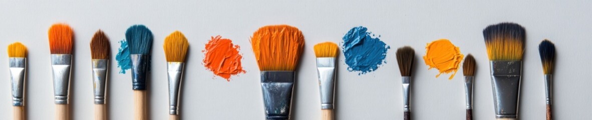 Poster - Abstract Artistry on Palette Vibrant Paintbrush Array with Dynamic Colors and Textures - Inspiring Creative Workspaces for Modern Art Studios and Innovative Design Concepts