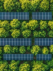 Fototapete - Geometric Aerial Solar Panel Array in Lush Agricultural Landscape Sustainable Tech for Green Energy and Smart Farming Solutions