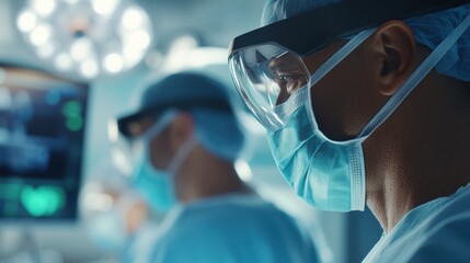 Poster - Cutting-Edge Medical Action Diverse Surgical Team Performing Precision Operation Under Bright, Sterile Lights - Healthcare Innovation and Professional Training Focus