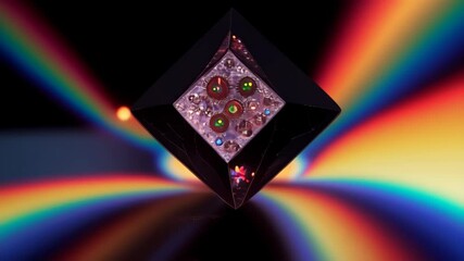 A clear diamond shaped object with a lot of small objects inside of it