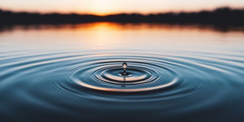 Poster - Rippling Water Droplet Art Spherical Drop Above Expanding Concentric Waves - Eco-Visuals for Water Conservation Messaging in Environmental Campaigns