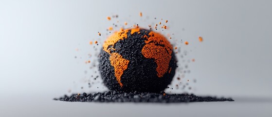 Leinwandbilder - Pixelated Globe Visualization Abstract Black and Orange Digital Earth for Cutting-Edge Business Analysis and Global Market Strategy in Tech-Driven Environments