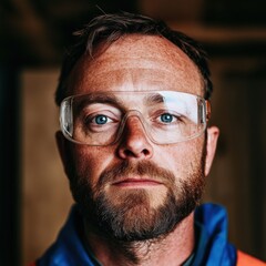 Poster - Contemporary Industrial Portrait Male Professional in Protective Gear Showcasing Skilled Workforce Impact in Modern Manufacturing Authentic Expertise for Digital and Business Growth