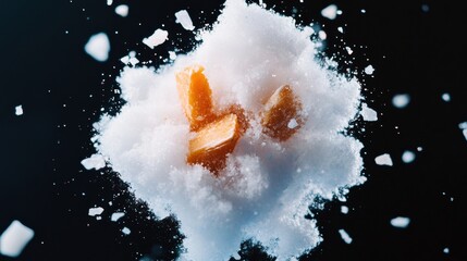 Fototapete - Kinetic Ice Explosion Abstract Ice Crystal Burst with Dynamic Fragments Against Dark Backdrop - Innovative Branding and Cutting-edge Marketing Imagery for Business Growth