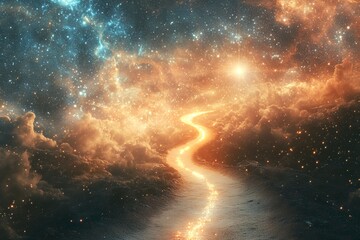 Wall Mural - celestial pathway through luminous clouds and starry sky
