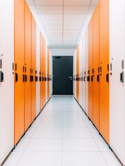 Fototapete - Vibrant Data Center Aesthetic Symmetric Server Rack Row with Modern Cooling Systems - Tech Innovation Infrastructure for Enhanced Enterprise Processing Capabilities