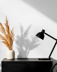 Poster - Contemporary Workspace Matte Black Lamp and Metal Chair in Minimalist Office for Design-Forward Remote Work Enhancing Interiors with Modern Functional Aesthetics