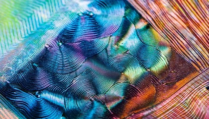 Extreme close-up of a holographic security pattern on a banknote, showcasing intricate details and color-shifting elements. The shot highlights the complexity and technology used to prevent
