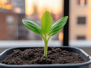 Aufkleber - Urban Biophilic Growth Visualization Charming Sprout in Rich Soil for Sustainable Business Branding and Eco-Friendly Digital Marketing Strategies