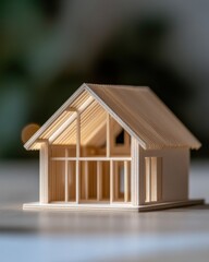 Poster - Minimalist Architectural Model Wooden Scale House Design with Open Framework - Construction Blueprint Content and Innovative Planning for Modern Sustainable Building Concepts