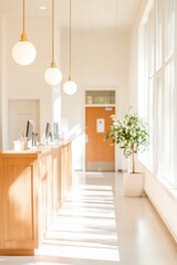 Aufkleber - Scandi-Modern Healthcare Hub Light-Filled Nursing Station with Wood Accents and Digital Displays - Efficient Hospital Workflow and Patient Care Optimization