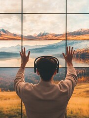 Aufkleber - Immersive VR Tourism Experience Modern Faceless Exploration with Interactive Digital Landscapes for Innovative Travel Marketing and Virtual Destination Engagement