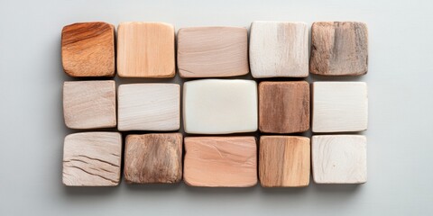 Poster - Rustic Artisan Tiles Display Natural Wood and Stone Textures for Modern Interior Design - Authentic Material Showcase and Sustainable Decor Inspiration