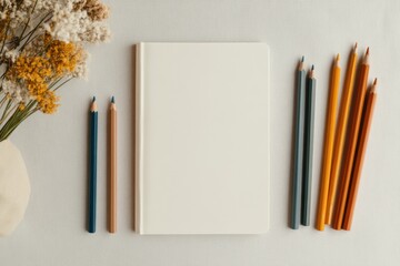 Aufkleber - Minimalist Stationery Layout Blank Journal and Wooden Pencils on Linen - Inspiring Creative Writing and Sustainable Organization Imagery for Arts and Crafts Brands