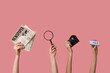 © Pixel-Shot - Women with accessories of FBI agent on pink background