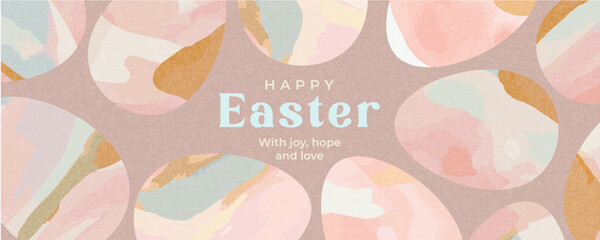 Wall Mural - happy easter design for greeting banner, card or horizontal poster with a pattern of watercolor east