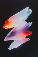 Aufkleber - Futuristic composition of translucent ice shards intersecting neon lines, dark moody backdrop,