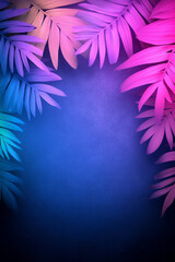 Aufkleber - Radiant fusion of neon outlines tracing palm leaves against a dark background, vibrant radial glow,