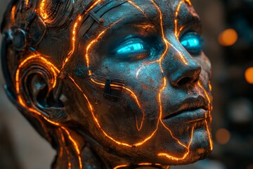Fototapete - Futuristic robot with glowing circuitry showcases advanced technology and artificial intelligence