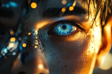 Aufkleber - Intense close-up of a futuristic cyborg eye highlighting advanced technology and human features
