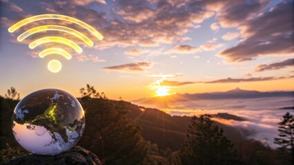 Wall Mural - WiFi symbol, earth and sky