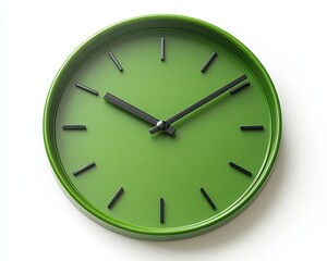 Wall Mural - A simple flat green clock icon with circular outlines and clean black hands, isolated on white