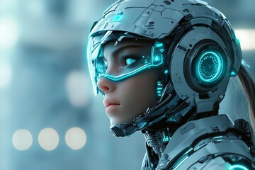 Aufkleber - Futuristic humanoid robot with glowing features in a high-tech environment