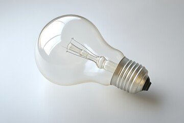 Wall Mural - a clear glass light bulb with a metal base, lying on its side against a light gray background.