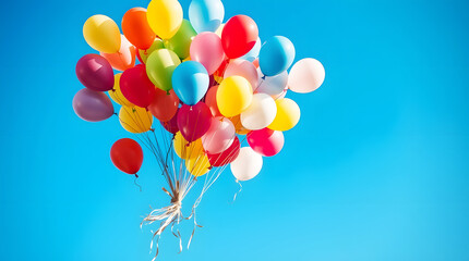 Wall Mural - Colorful luxury clear balloons floating in the sky. Copy space concept for wallpaper or background