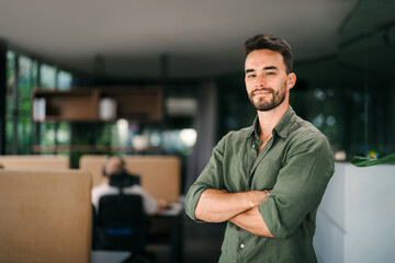 professional business man,male programmer, thinking on online investment or software development