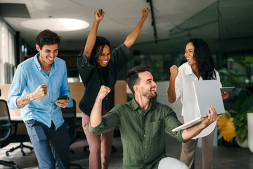 Wall Mural - success group of multiethnic entrepreneurs and business people achieving goals in corporate office