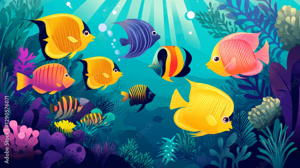 Exotic tropical fish different colors underwater ocean species aquatic ...