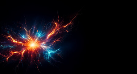 Aufkleber - A vibrant burst of energy erupts against a dark backdrop. Glowing tendrils of orange and blue radiate outwards from a central point of light.