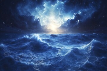 Wall Mural - Mystical Night Sea with Dramatic Waves and Stars