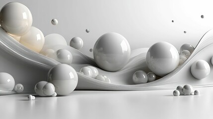 Wall Mural - Sleek spheres on flowing white fabric.