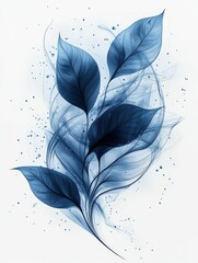 Canvas Print - Serene blue leaves swirl, ethereal beauty.