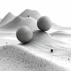 Wall Mural - Wireframe spheres rest on abstract white landscape