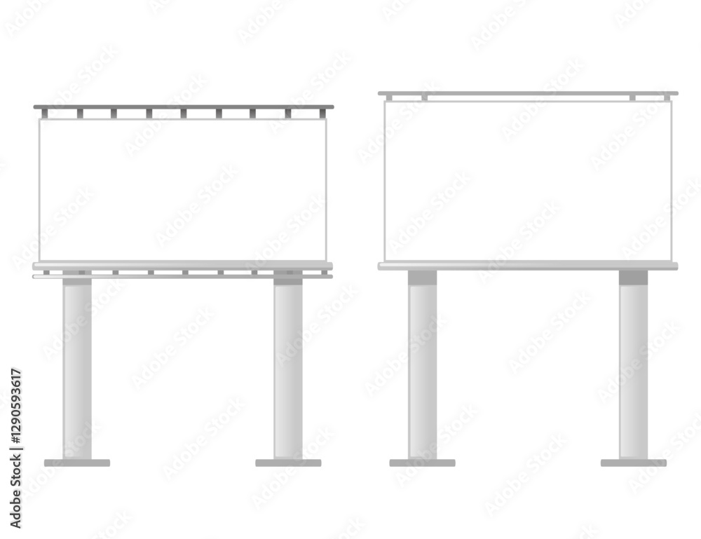 Metal billboard structures with empty display panels. White rectangular ...