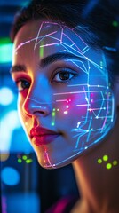 Wall Mural - a captivating portrait of a woman with illuminated facial patterns. the vibrant colors showcase the 