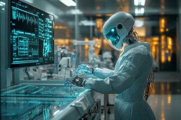 Leinwandbilder - Innovative robot performing complex tasks in a futuristic laboratory environment during nighttime